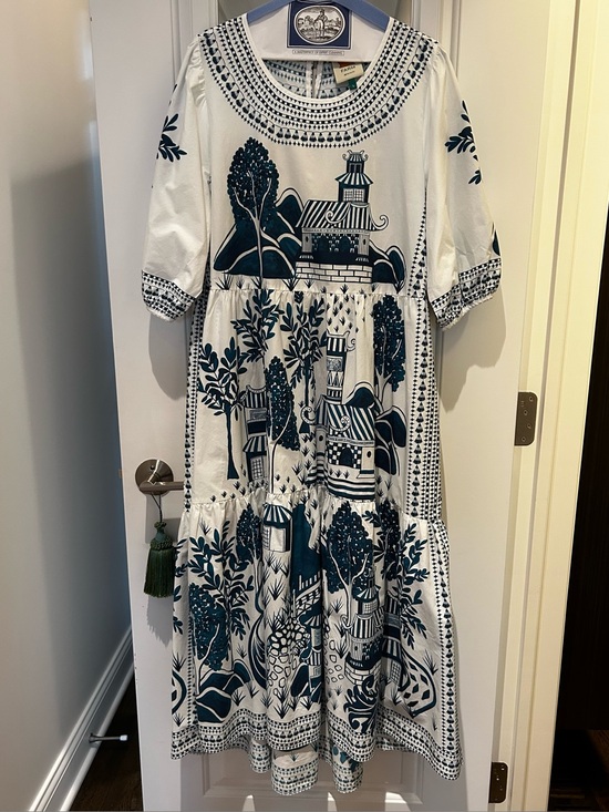 FARM Rio Dresses & Skirts - FARM Rio White Maxi Dress with Blue Scenic Print